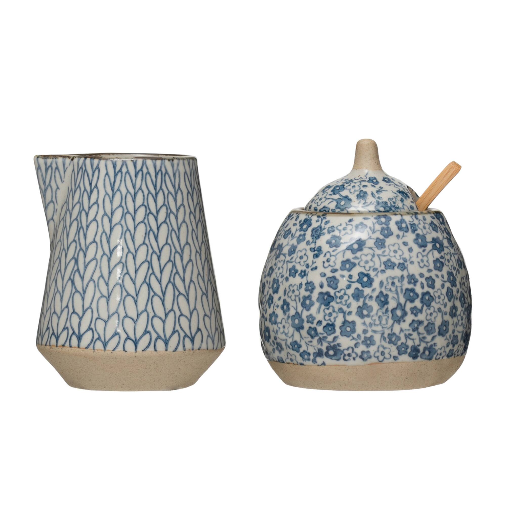 Hello Honey® Blue Floral Hand-Painted Sugar & Creamer Stoneware Set